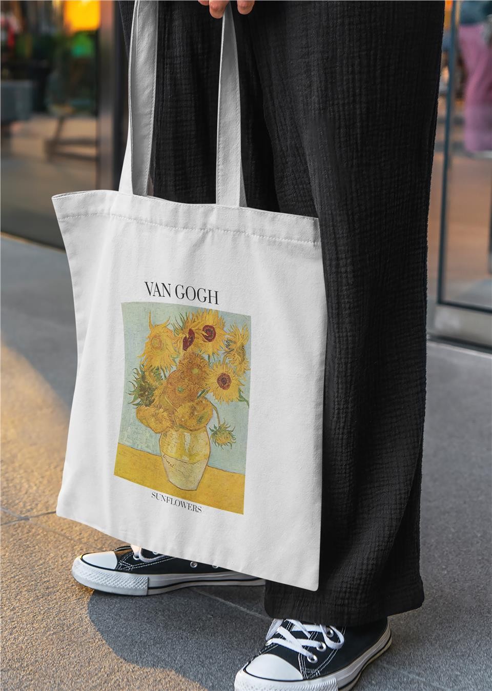 Van Gogh Sunflowers Baskılı Bez Çanta