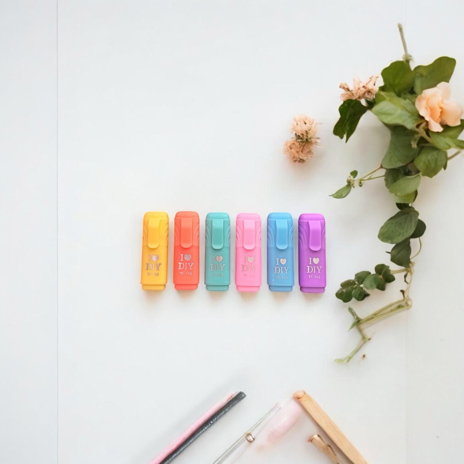 “Pastel Renkli Mini Fosforlu Kalem Seti – I ♥ DIY Serisi”