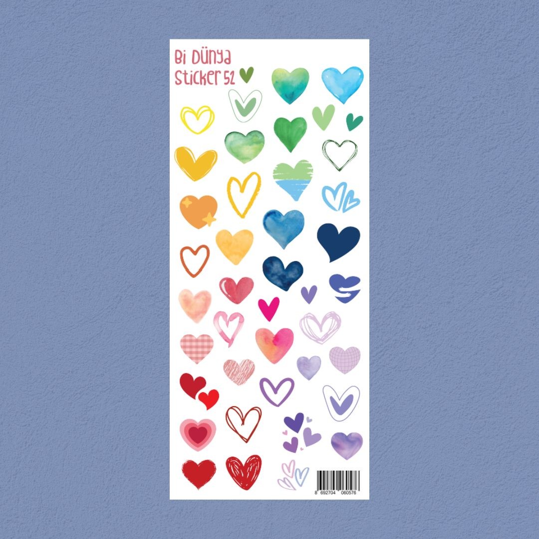 M52 – Renkli Kalpler Sticker Seti