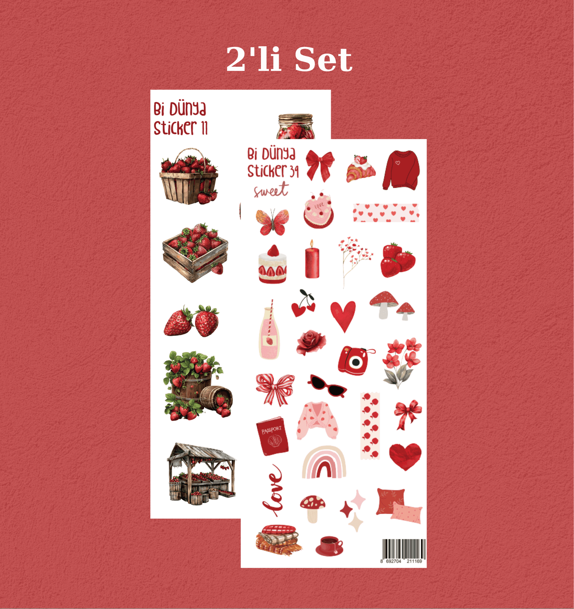 Kırmızı Renk Temalı 2'li Set