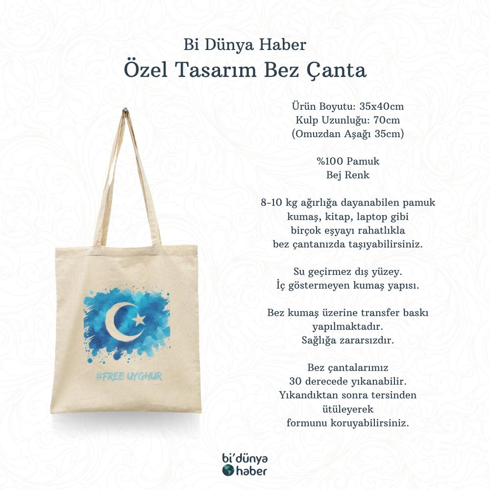 Free Uyghur Doğu Türkistan Serisi Tote Bag Baskılı Bez Çanta