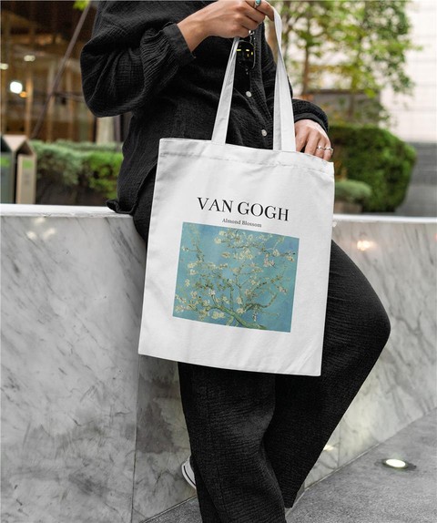 Van Gogh Almond Blossom Baskılı Bez Çanta