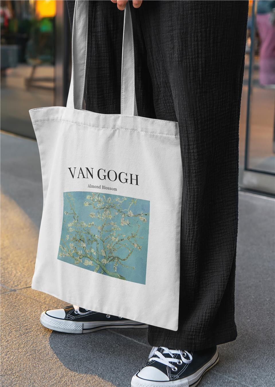 Van Gogh Almond Blossom Baskılı Bez Çanta