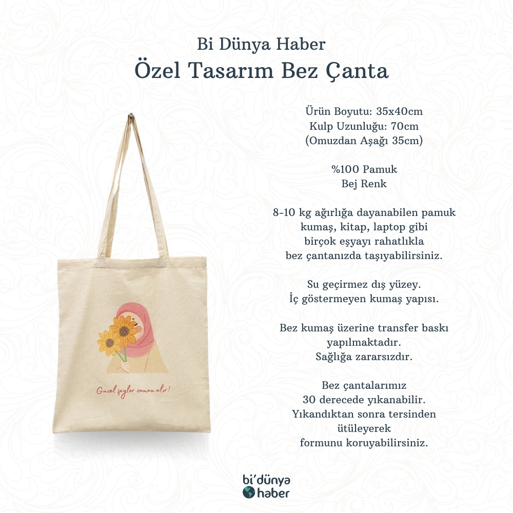 Güzel Şeyler Zaman Alır İslami Seri Tote Bag Baskılı Bez Çanta