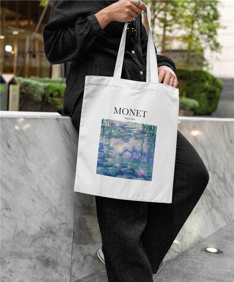 Monet Water Lilies Baskılı Bez Çanta