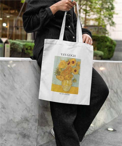 Van Gogh Sunflowers Baskılı Bez Çanta