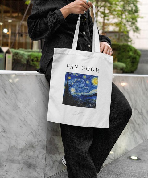 Van Gogh Starry Night Baskılı Bez Çanta