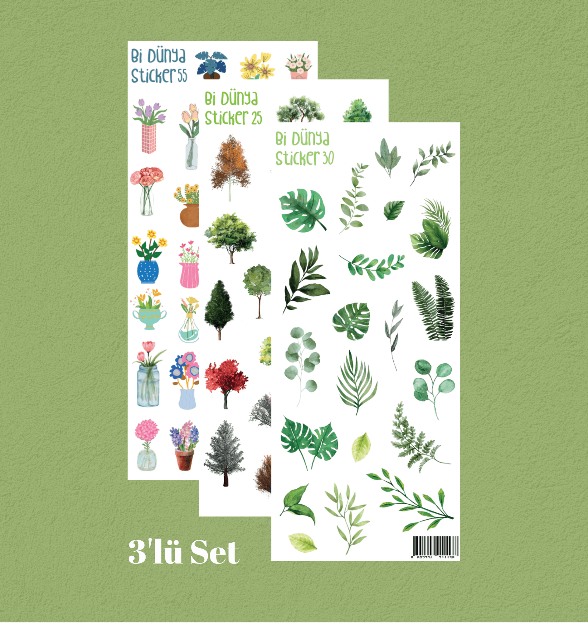 Çiçek-Ağaç-Yaprak 3'lü Set