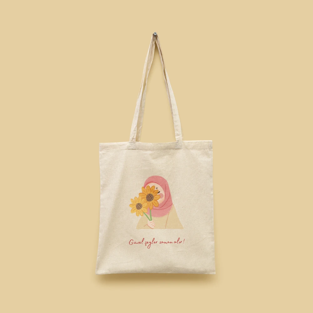 Güzel Şeyler Zaman Alır İslami Seri Tote Bag Baskılı Bez Çanta