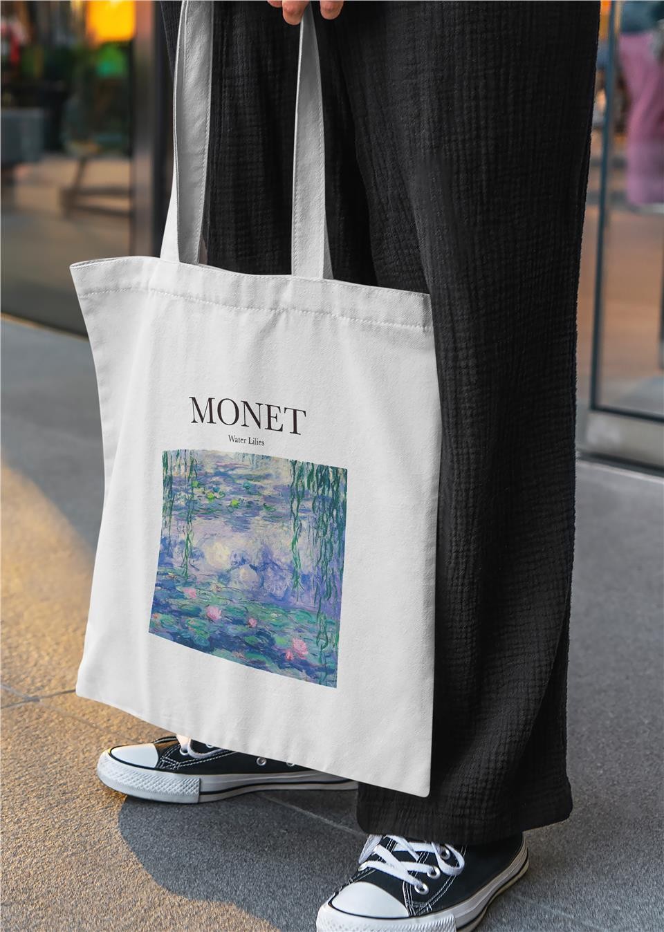 Monet Water Lilies Baskılı Bez Çanta