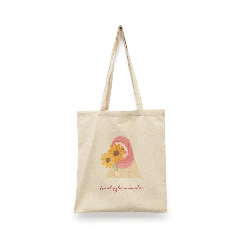 Güzel Şeyler Zaman Alır İslami Seri Tote Bag Baskılı Bez Çanta