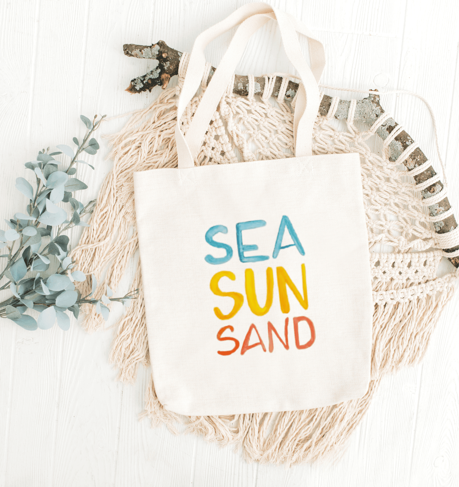 Sea Sun Sand Baskılı Bez Çanta