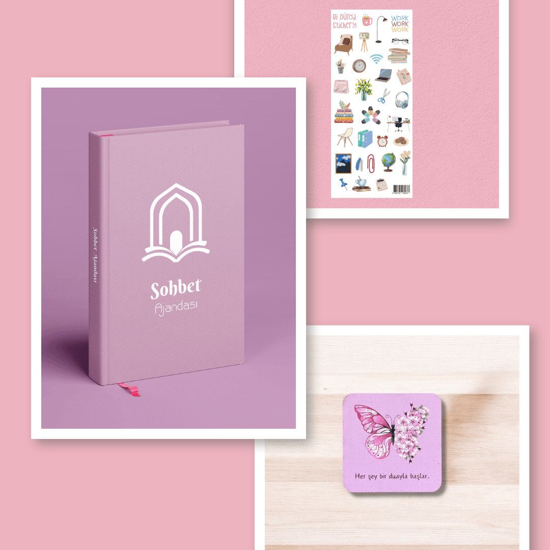 Özel Seri Sohbet Ajandası Pembe 3'lü Hediye Seti