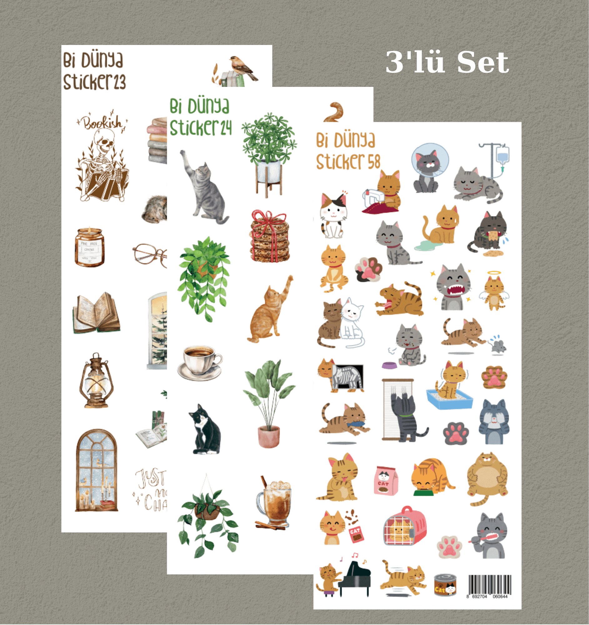 Kedi Temalı 3'lü Sticker