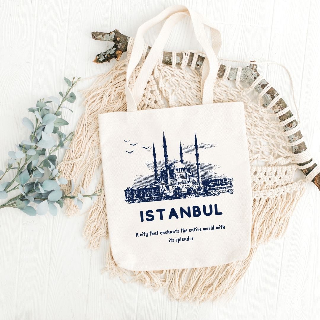 İstanbul Baskılı Bez Çanta (Lacivert)