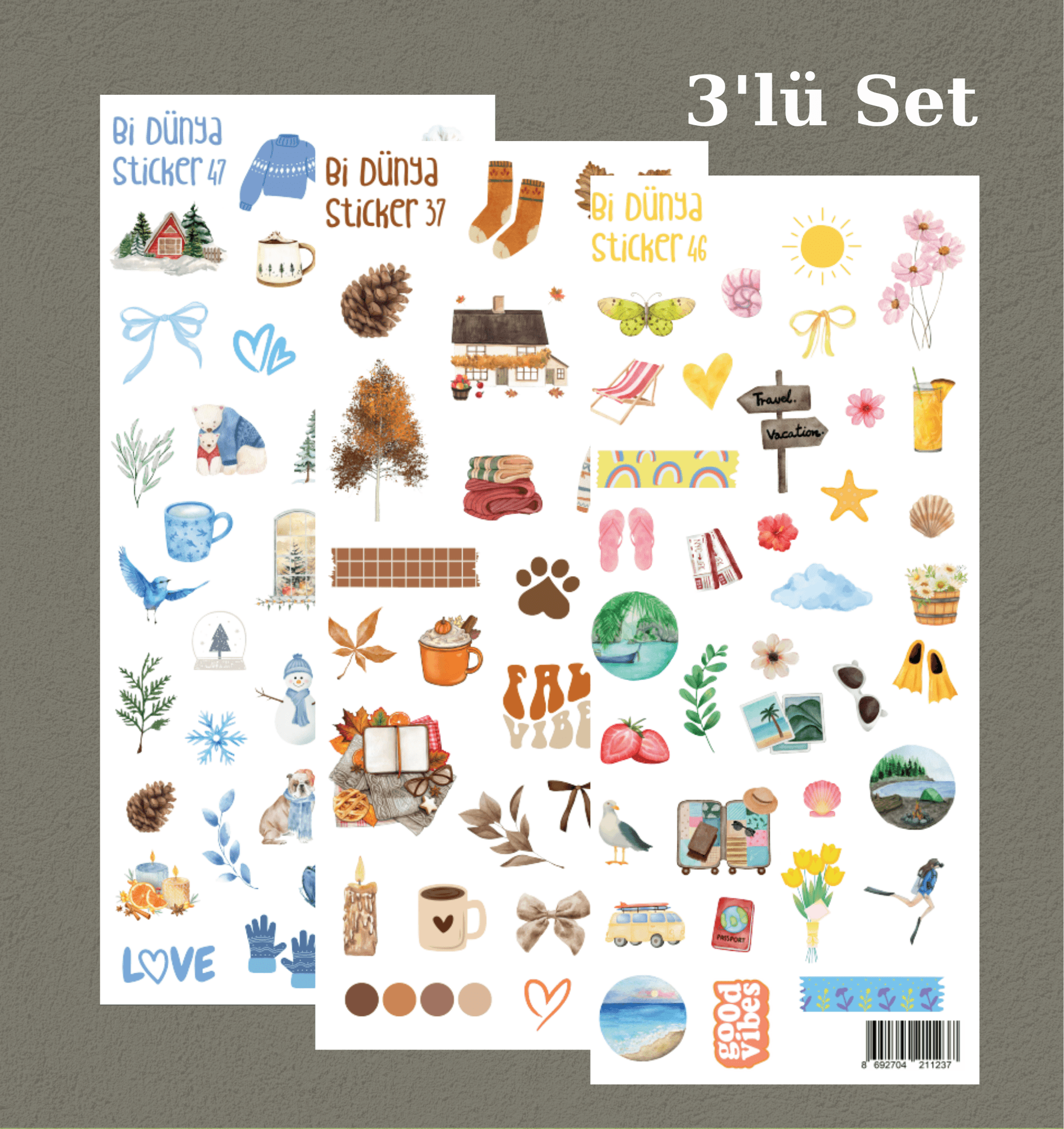 Yaz-Kış-Bahar 3'lü Sticker Set