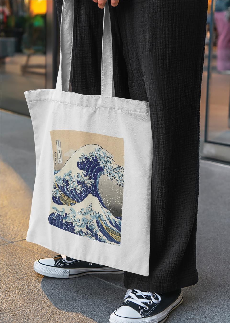 The Great Wave Of Kanagawa Of Hokusai Baskılı Bez Çanta