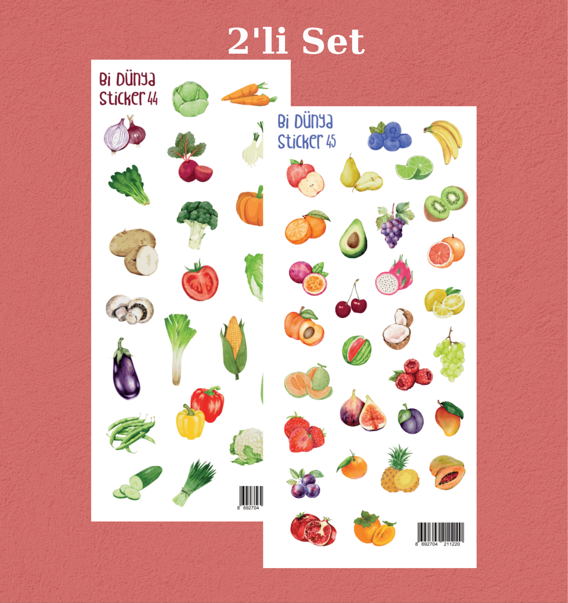 Meyve-Sebze Temalı 2'li Sticker Seti