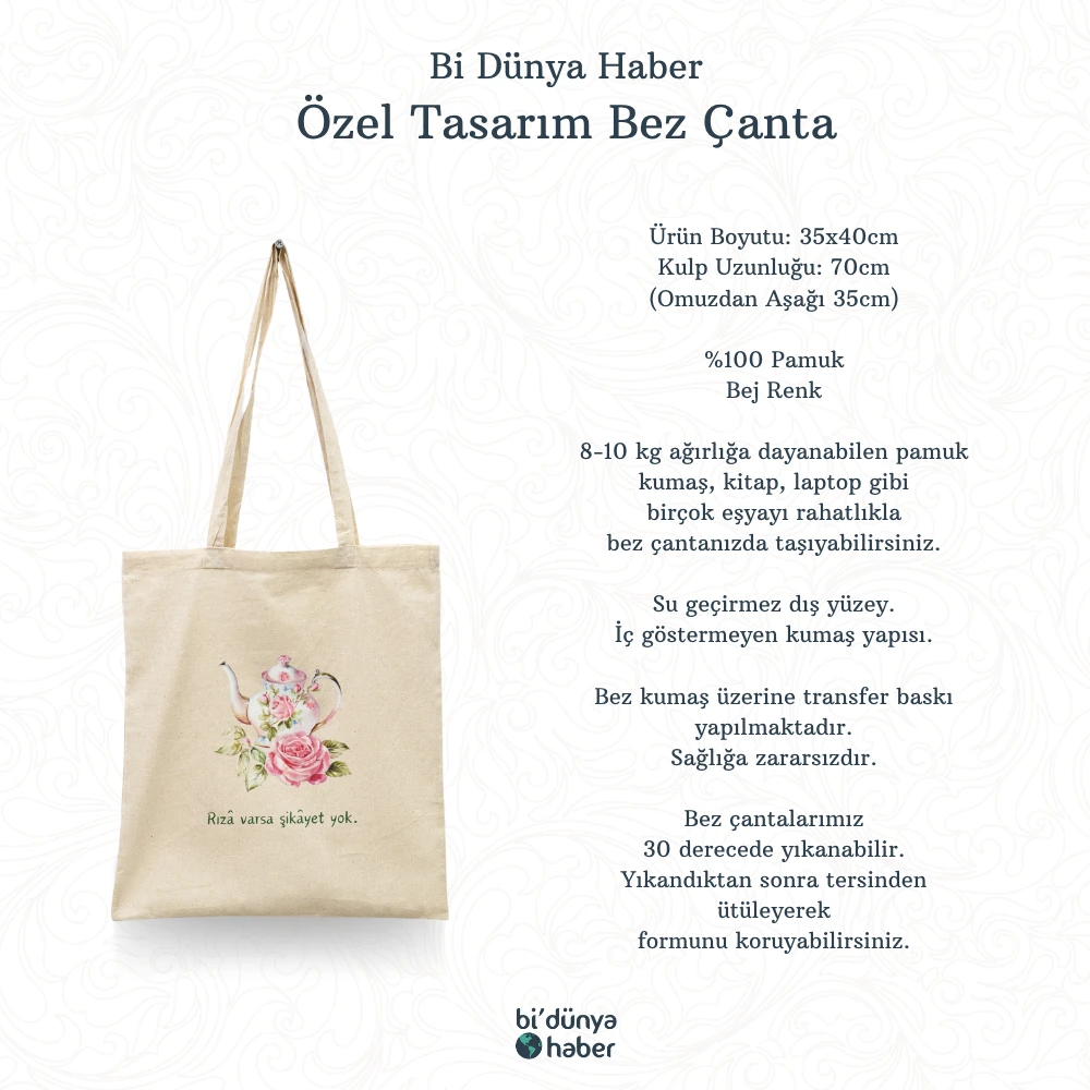 Rıza Varsa Şikayet Yok İslami Seri Tote Bag Baskılı Bez Çanta