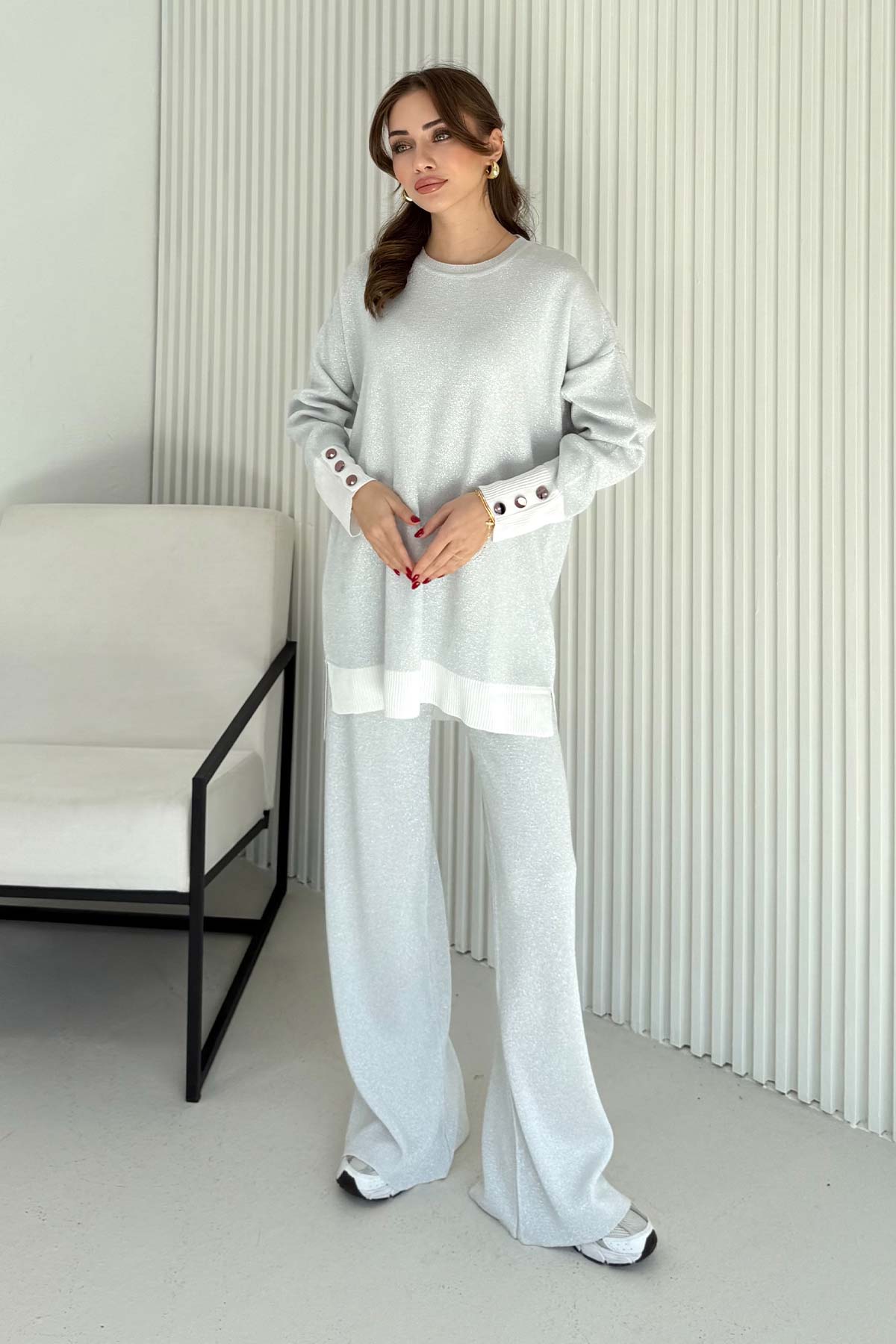 Simli Düğmeli Triko Takım 70-2519