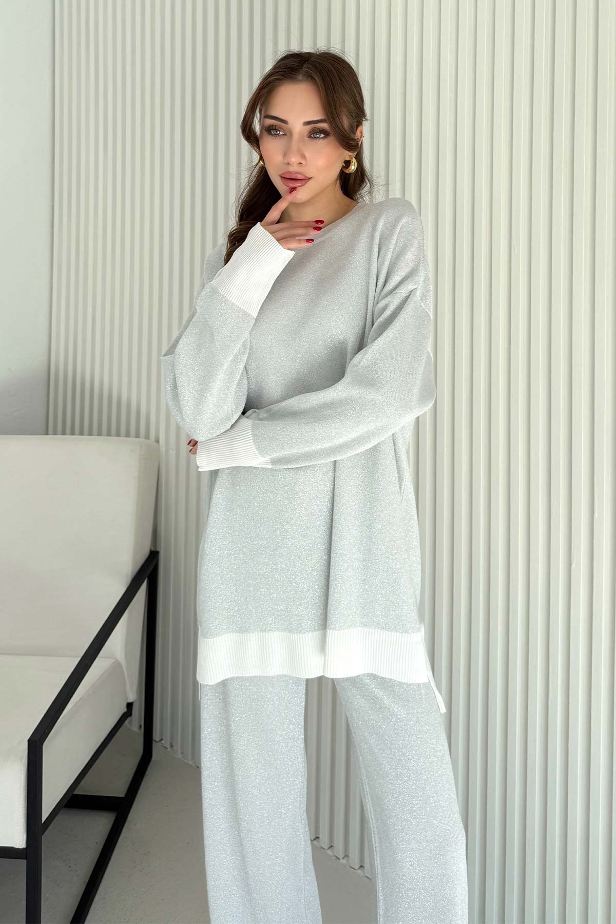 Simli Düğmeli Triko Takım 70-2519