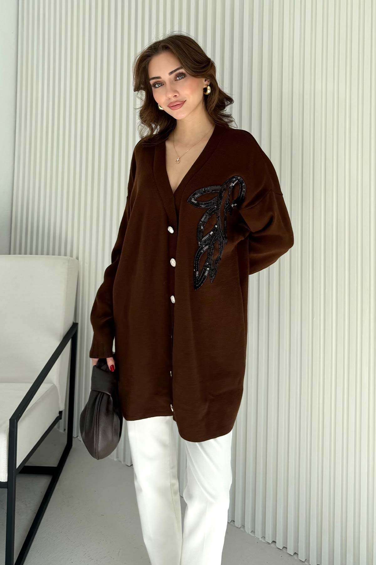 Aksesuarlı Triko Hırka 70-2502