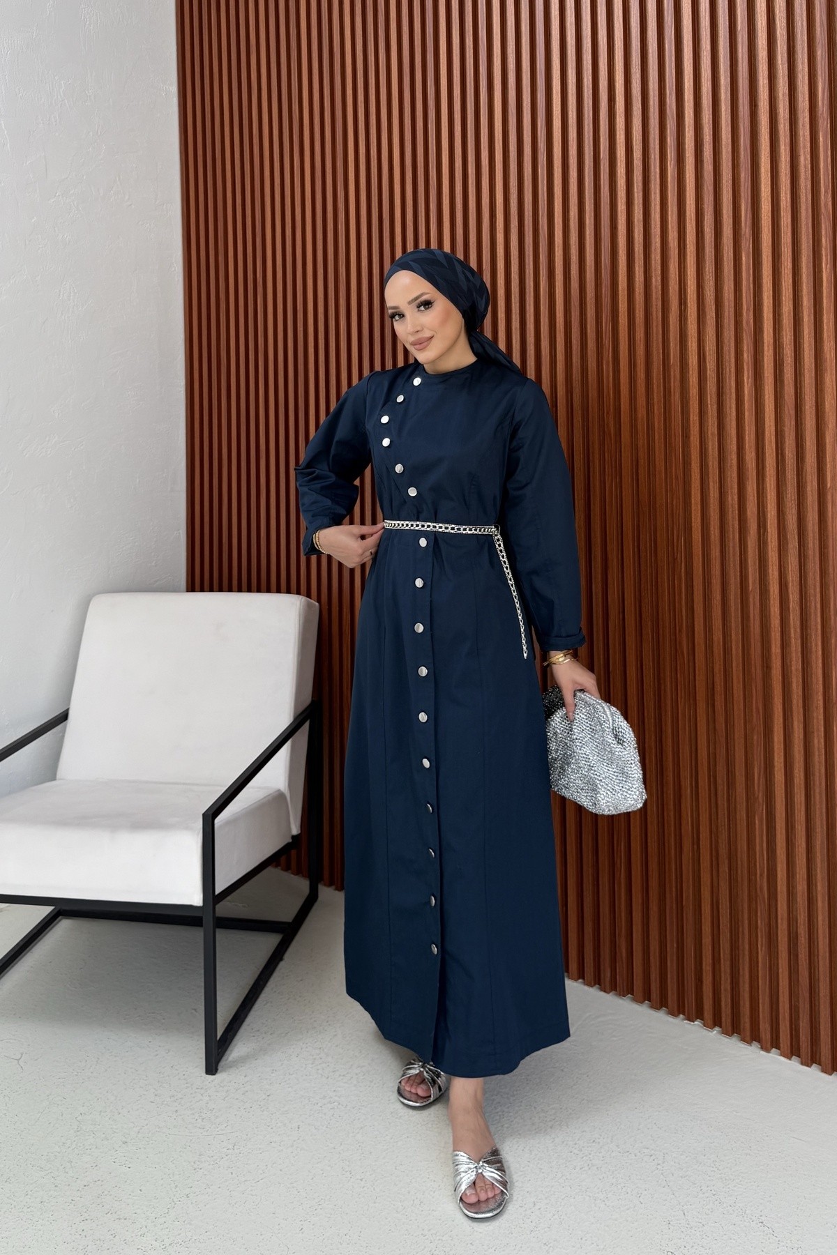 Çıtçıtlı İnce Gabardin Elbise 75-1187