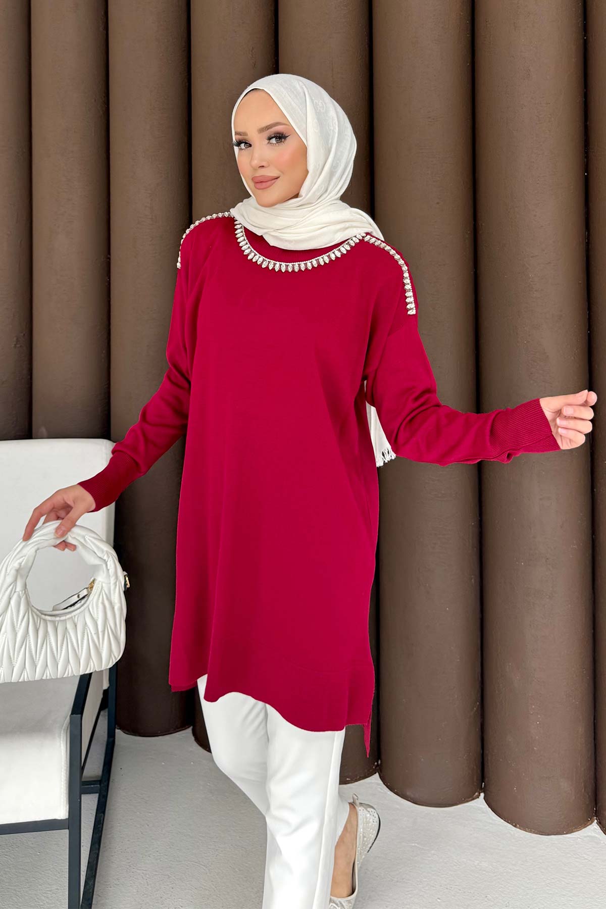 Taşlı Triko Tunik 70-2483