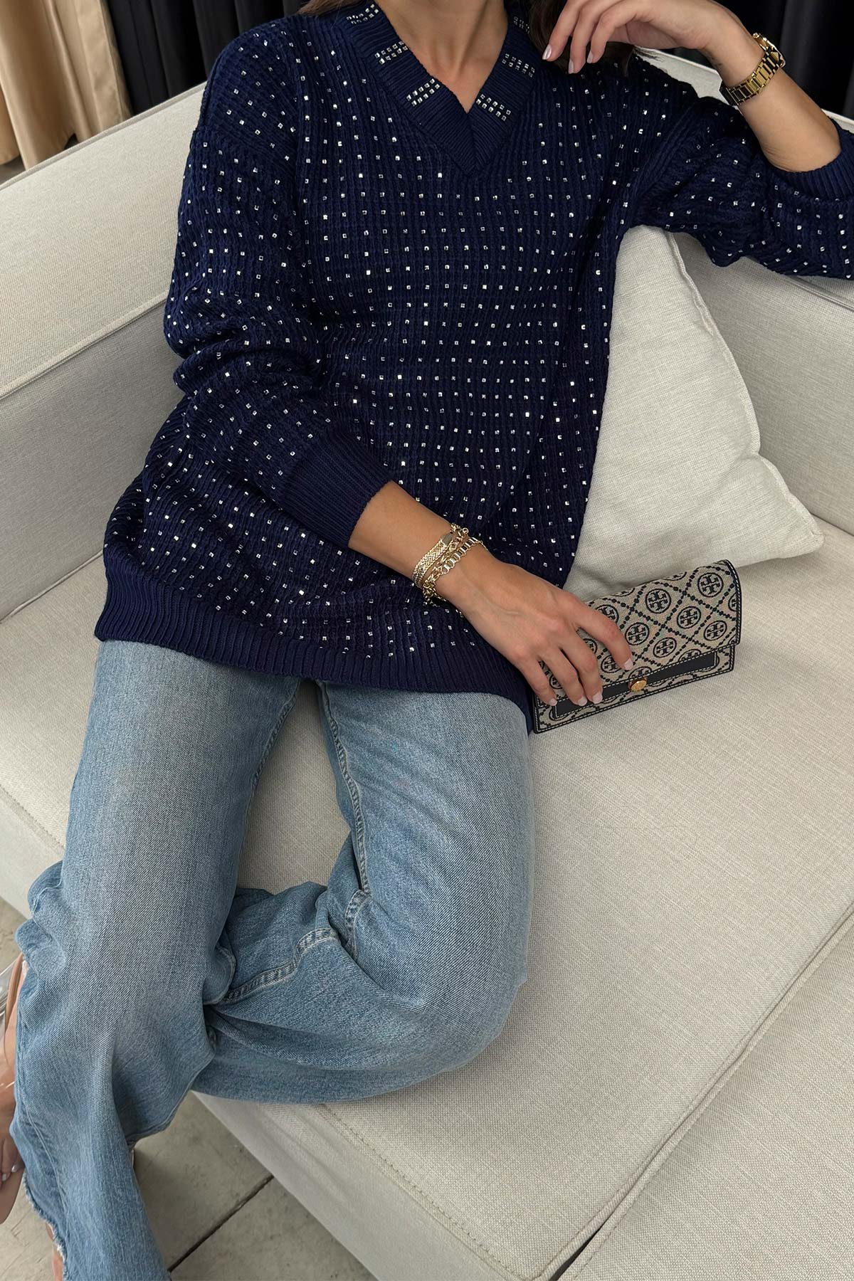 Taşlı Triko Kazak 32-7002-1