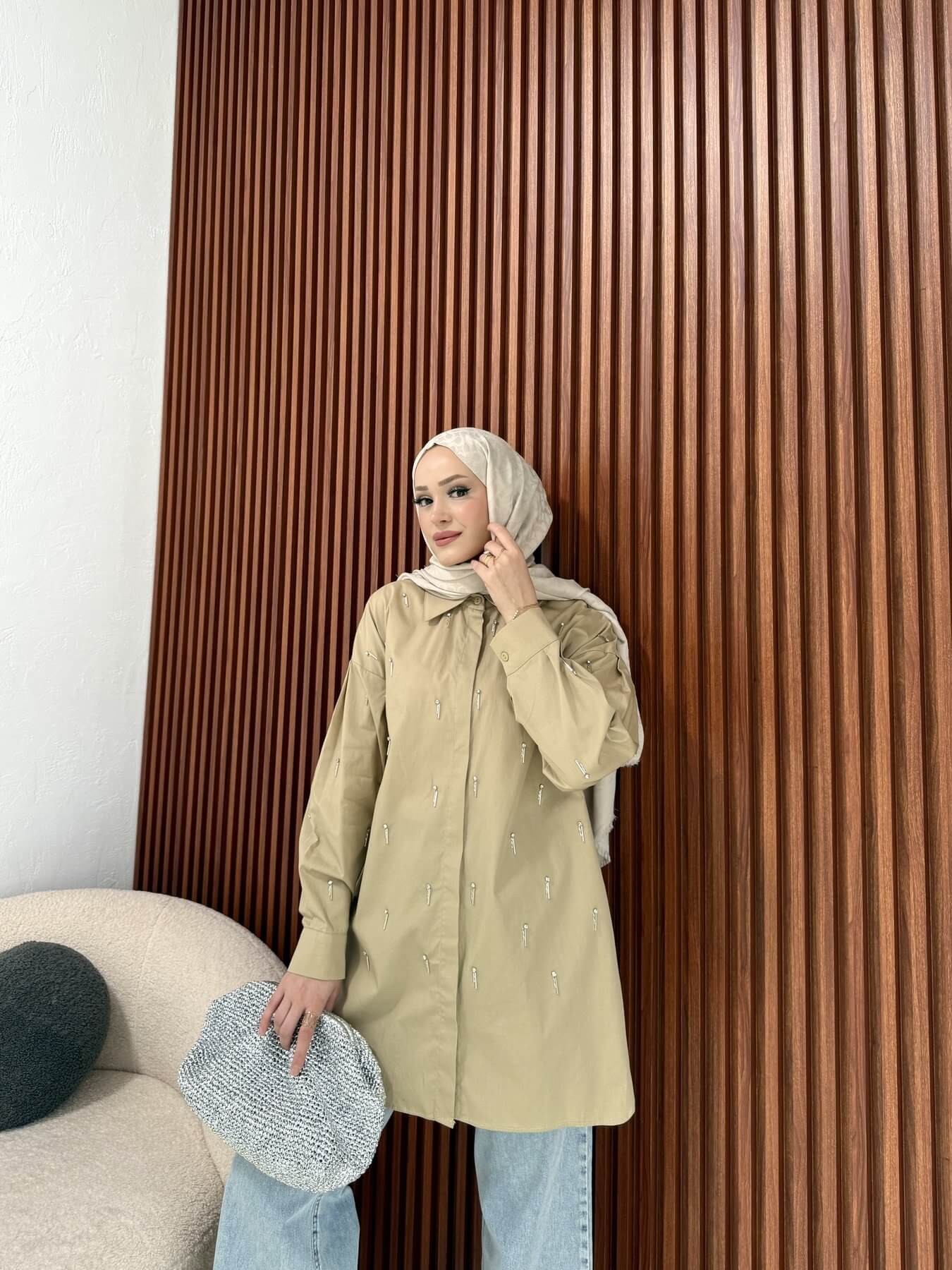 Taşlı Poplin Gömlek 6-7085