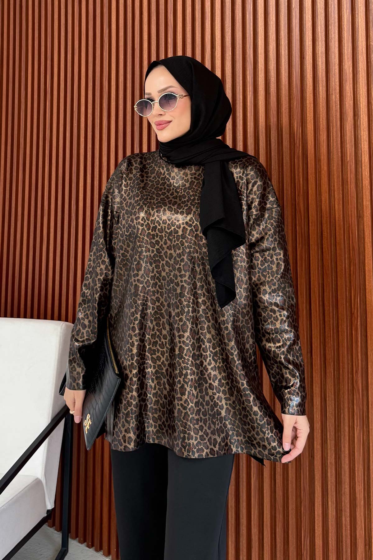 Leopar Varaklı Tunik 32-7040-2