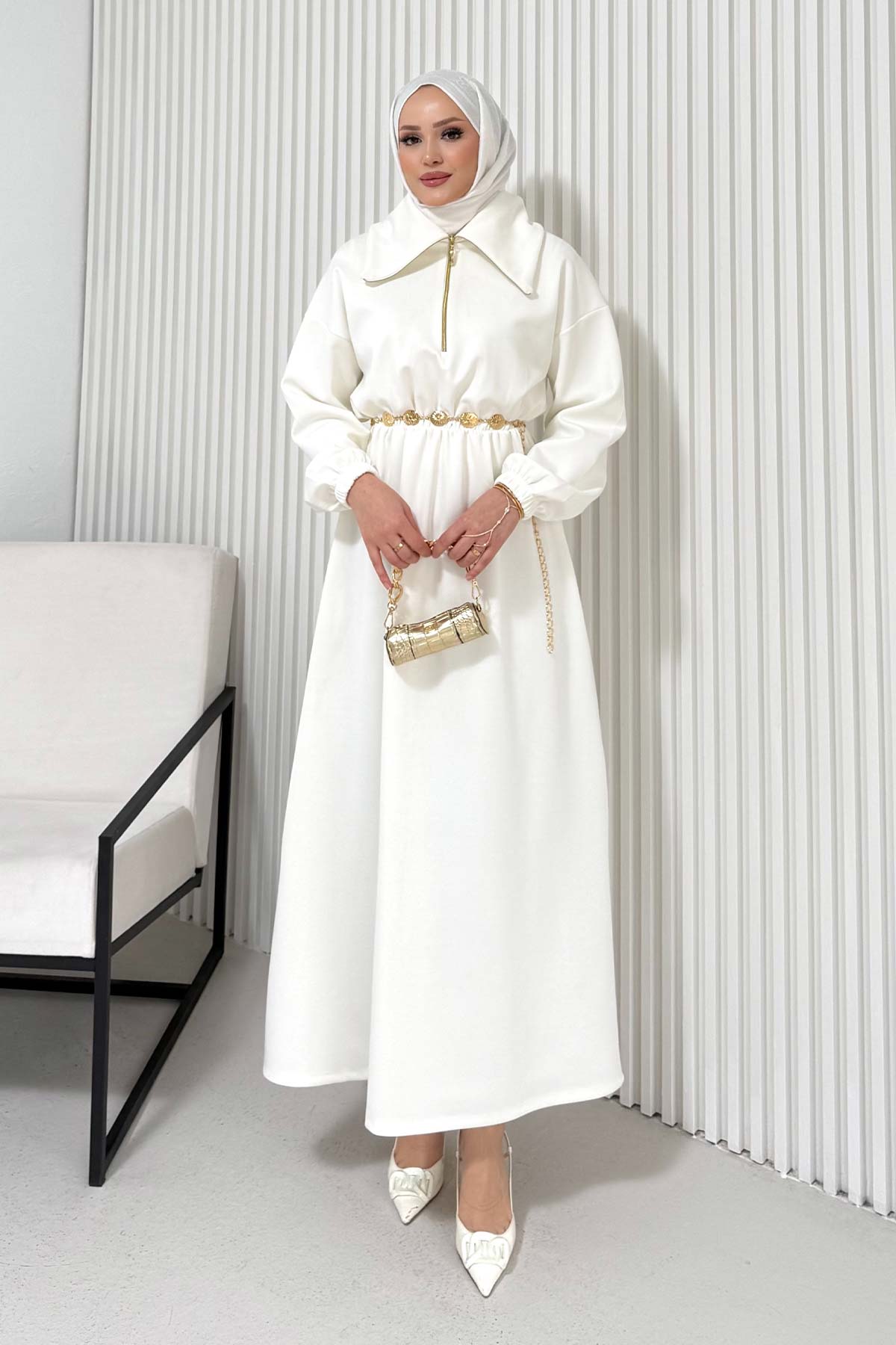 Kemerli Scuba Elbise 68-6215