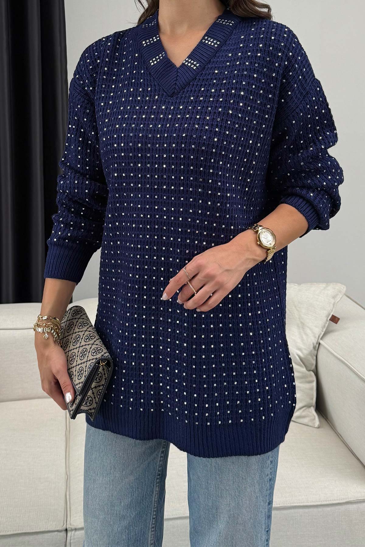 Taşlı Triko Kazak 32-7002-1