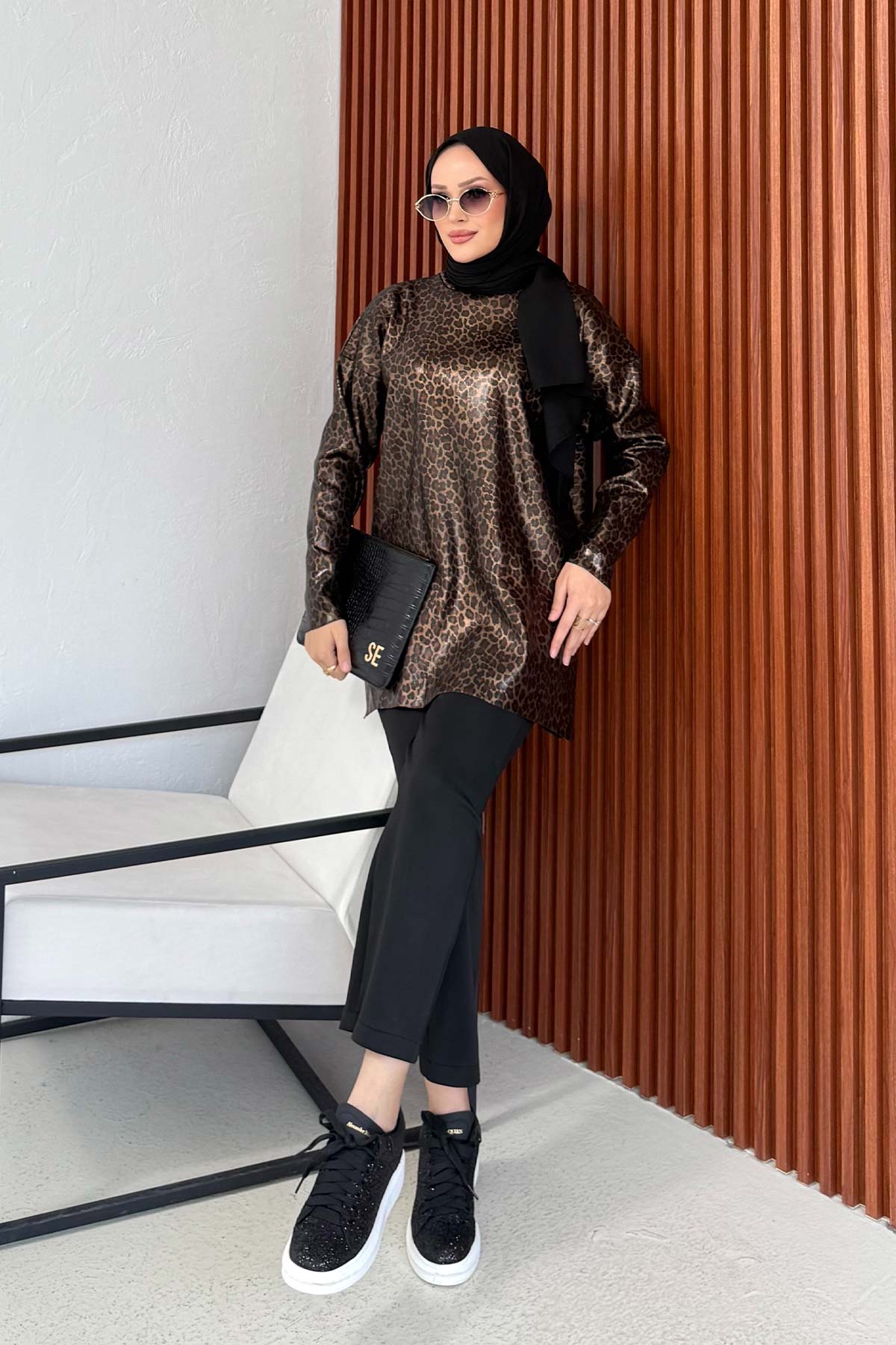 Leopar Varaklı Tunik 32-7040-2