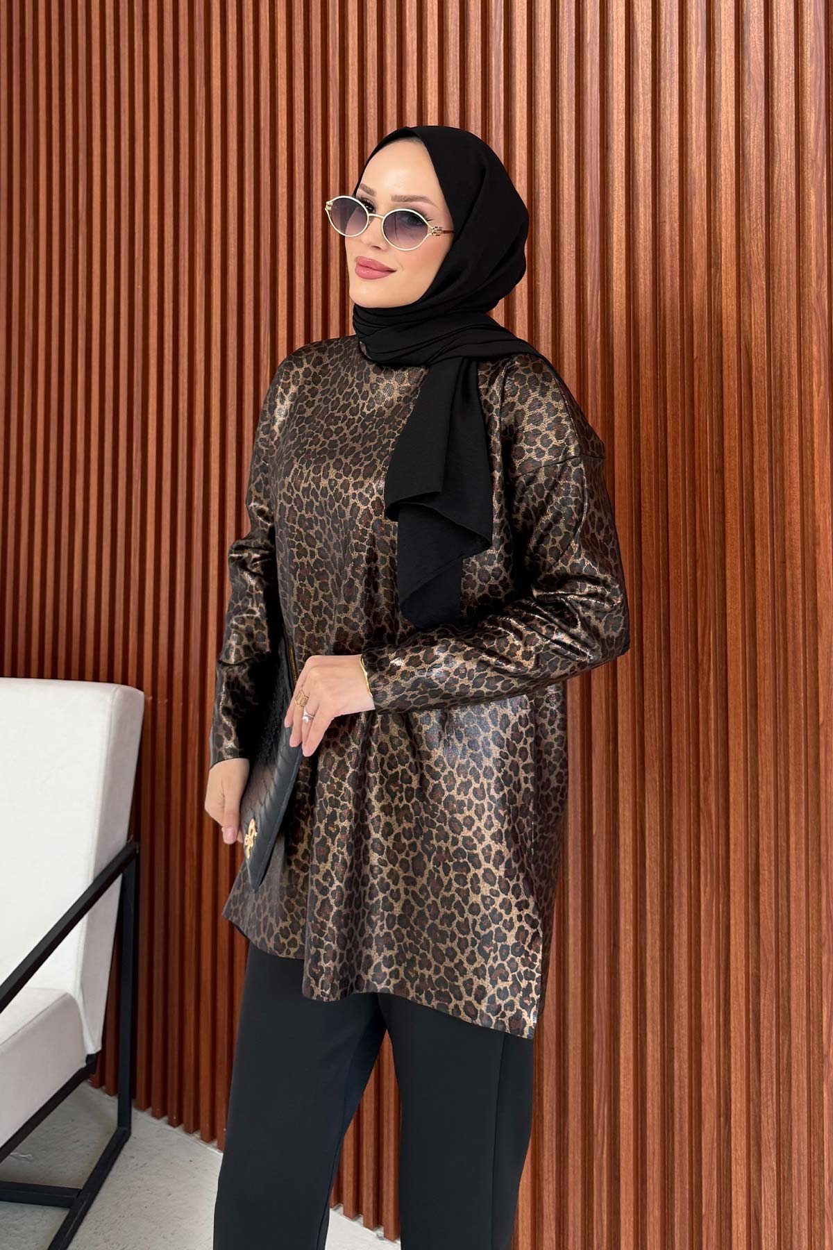 Leopar Varaklı Tunik 32-7040-2