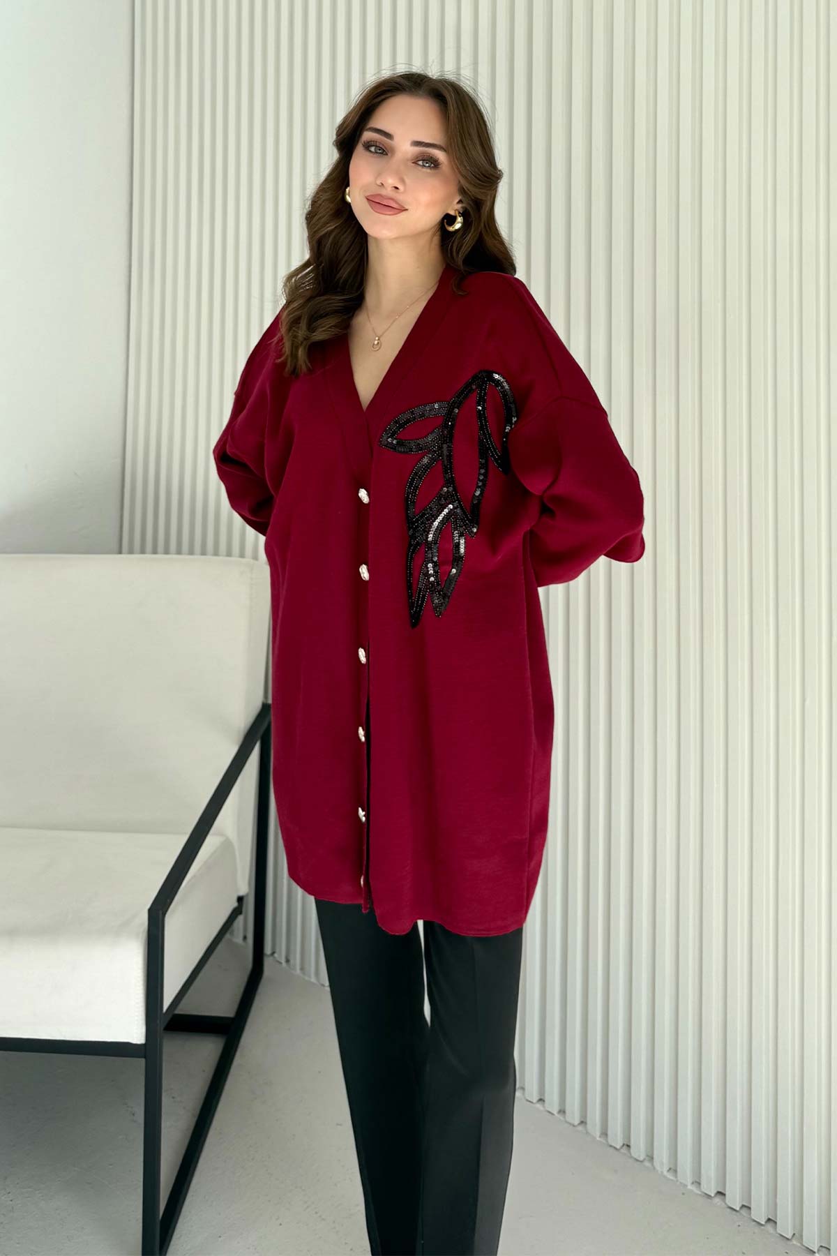 Aksesuarlı Triko Hırka 70-2502