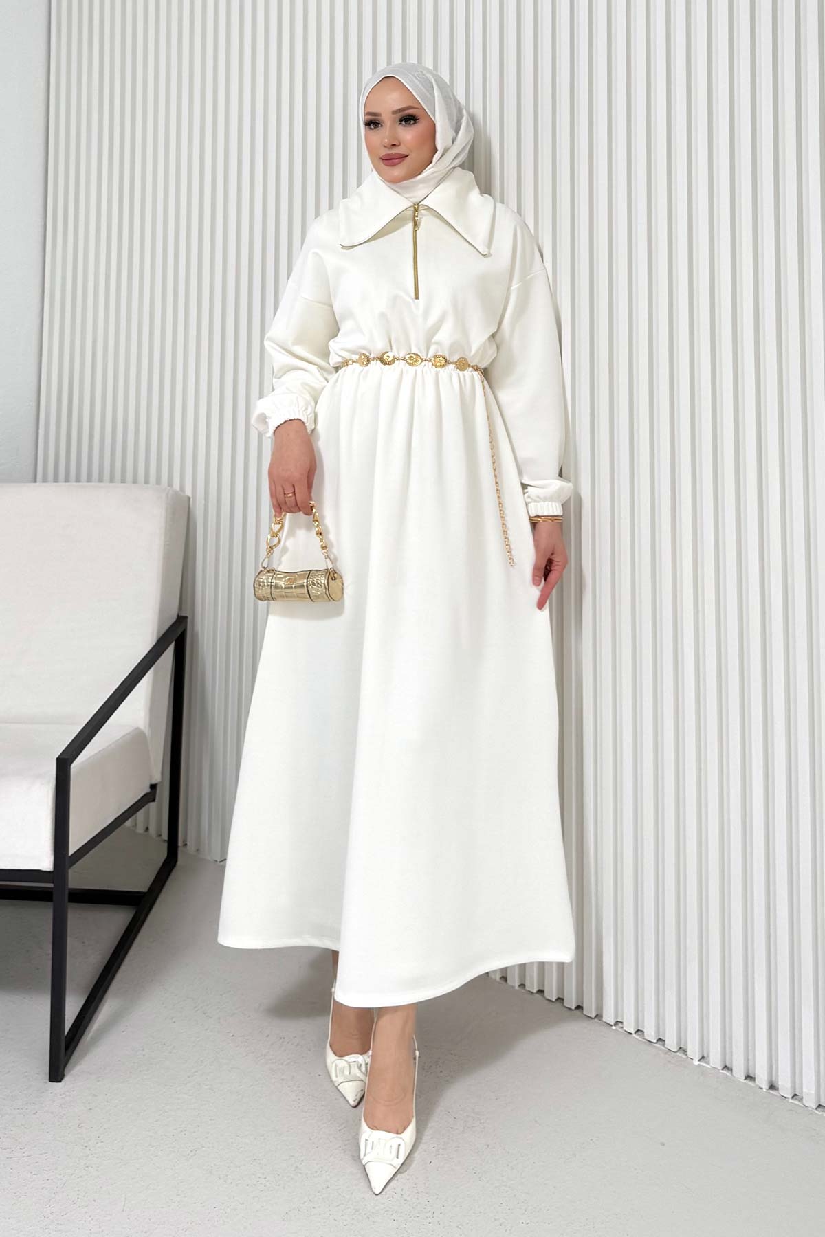 Kemerli Scuba Elbise 68-6215