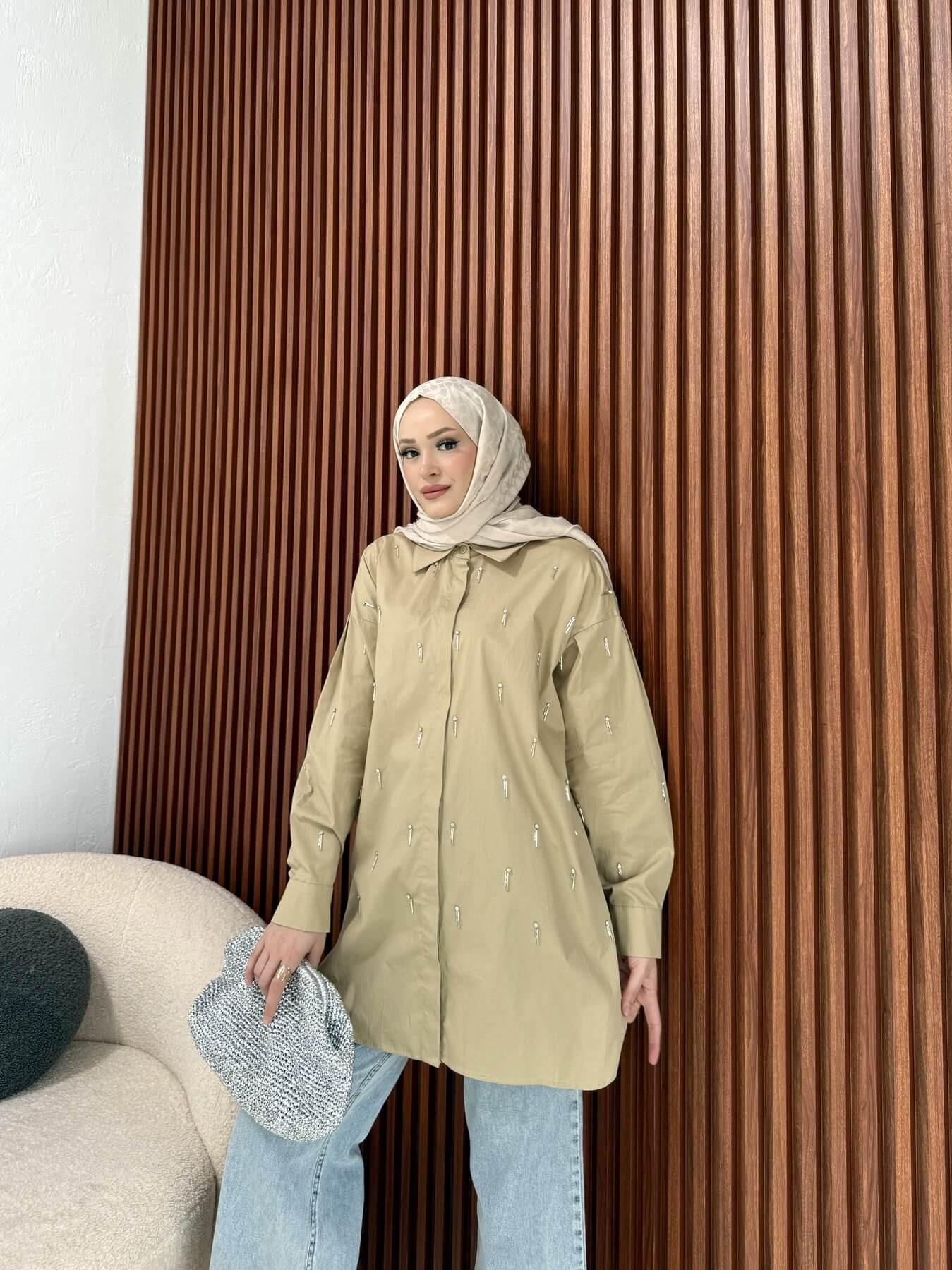 Taşlı Poplin Gömlek 6-7085