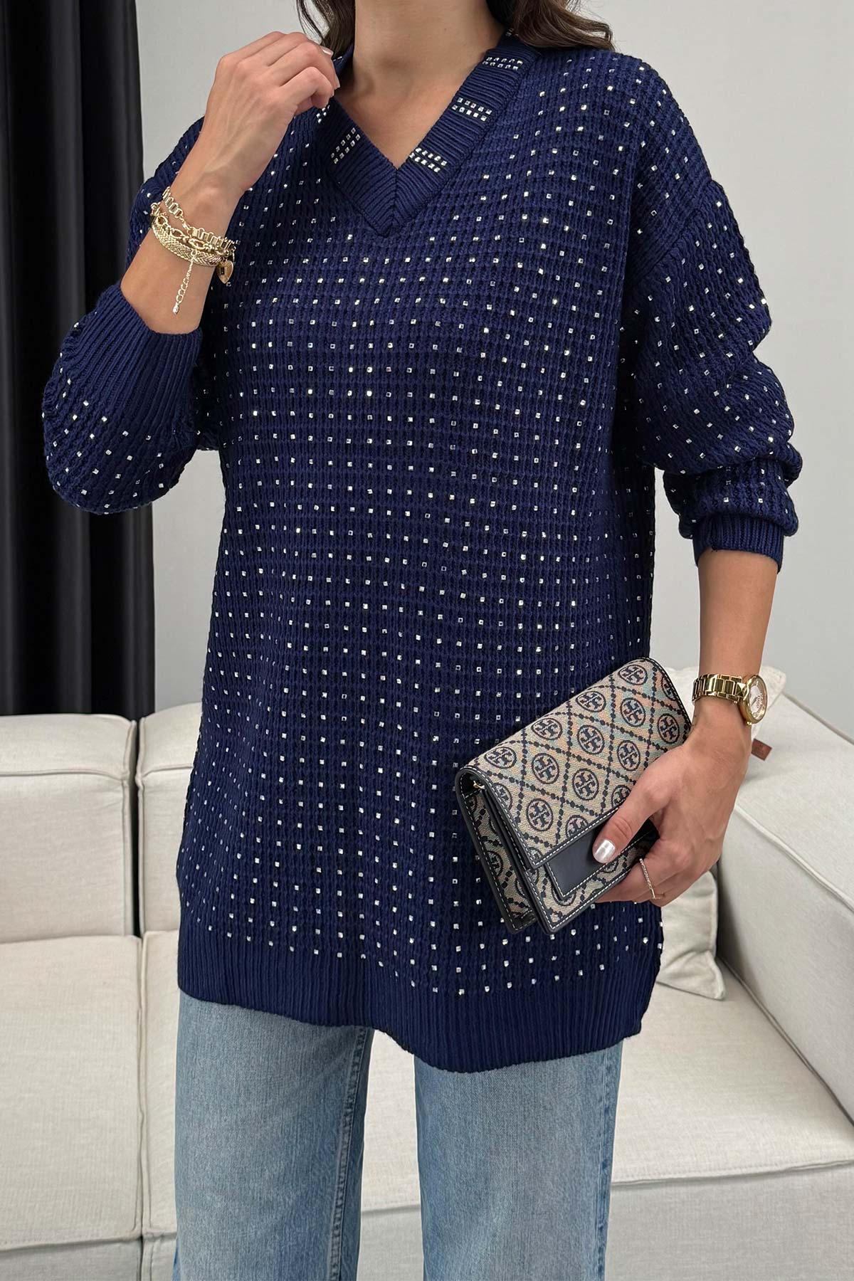 Taşlı Triko Kazak 32-7002-1