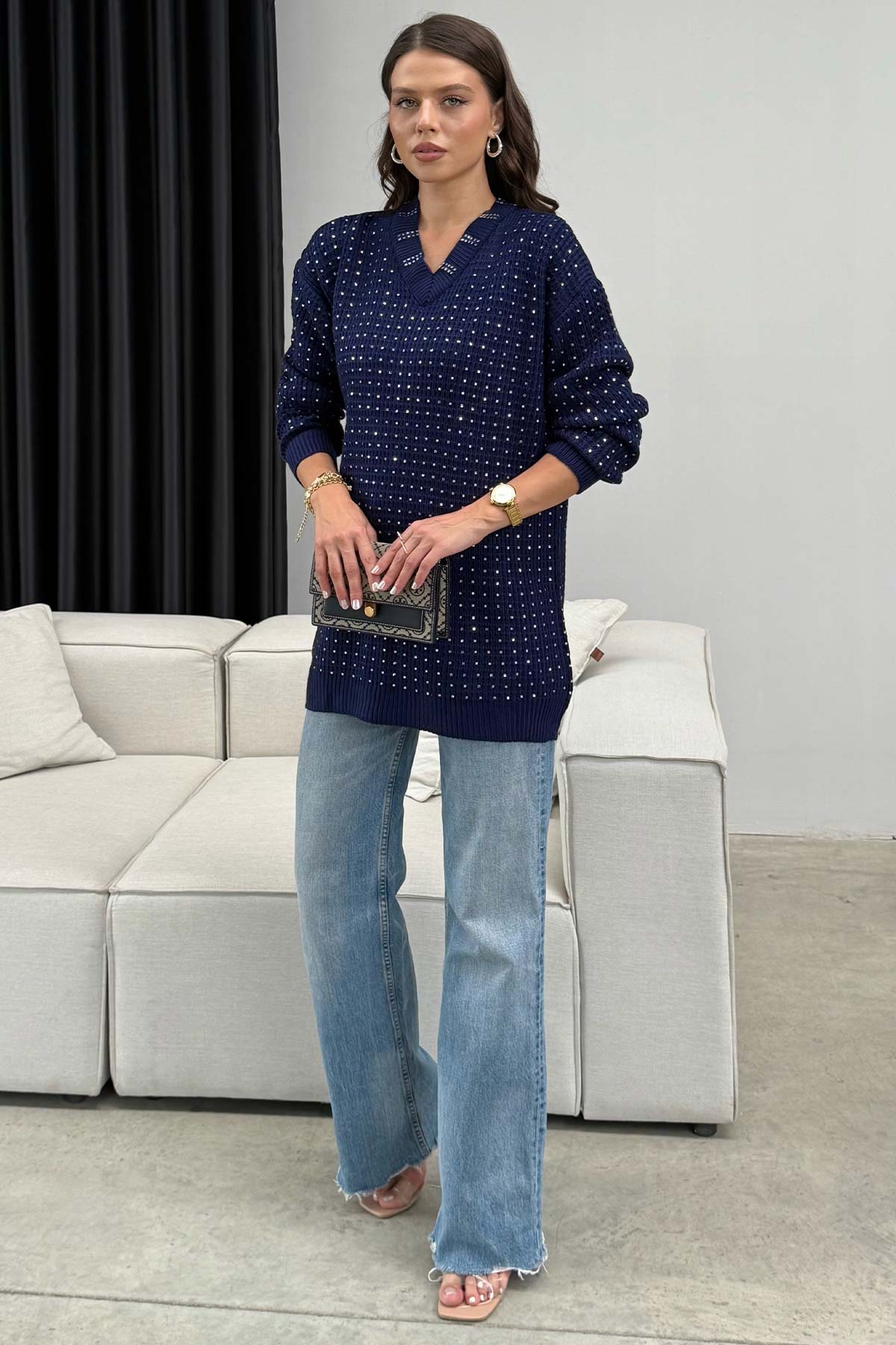 Taşlı Triko Kazak 32-7002-1