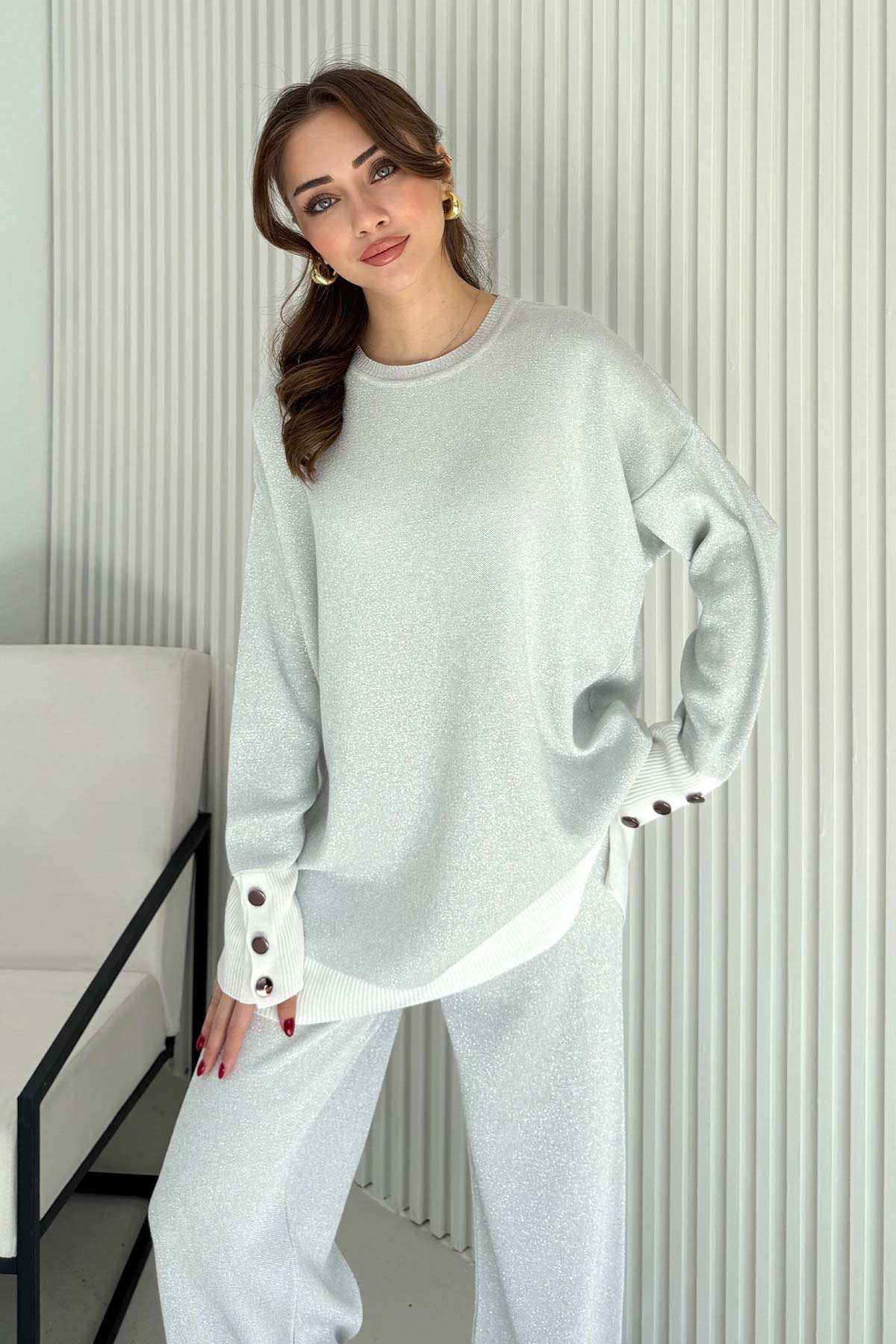 Simli Düğmeli Triko Takım 70-2519