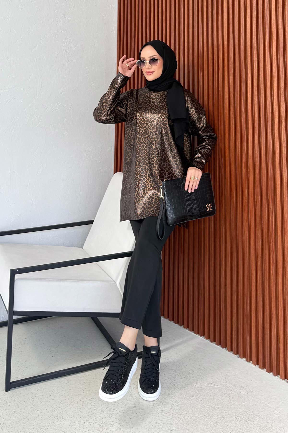 Leopar Varaklı Tunik 32-7040-2