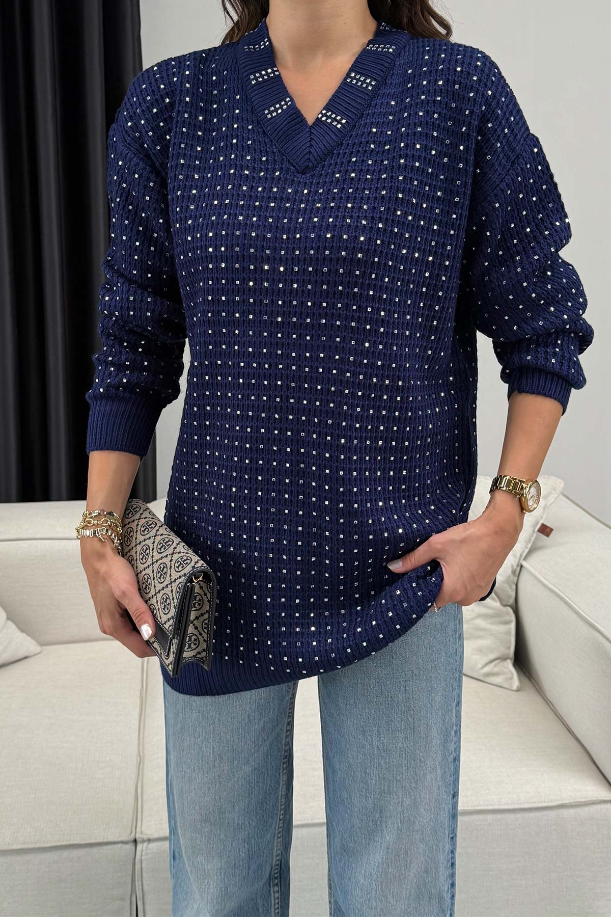 Taşlı Triko Kazak 32-7002-1