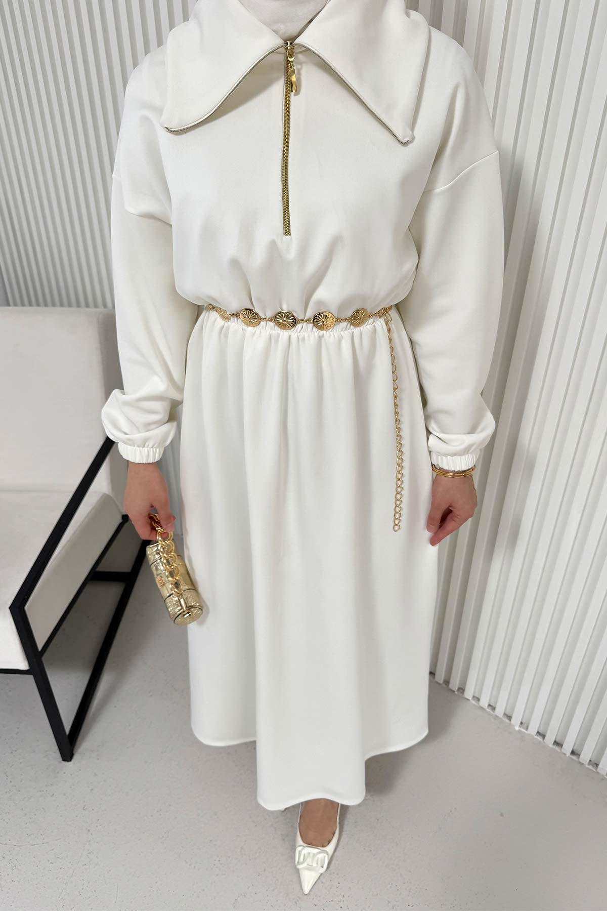 Kemerli Scuba Elbise 68-6215