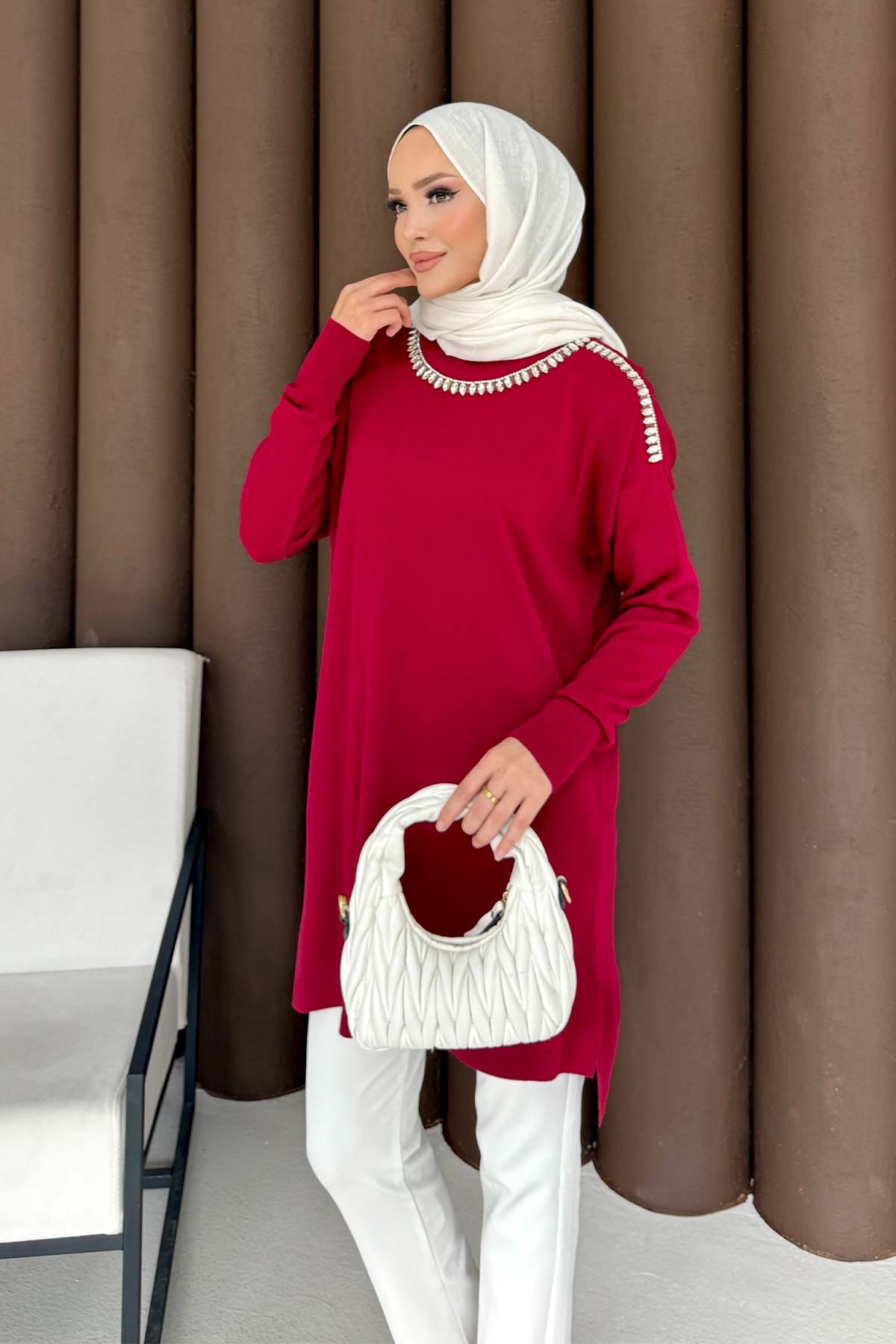 Taşlı Triko Tunik 70-2483