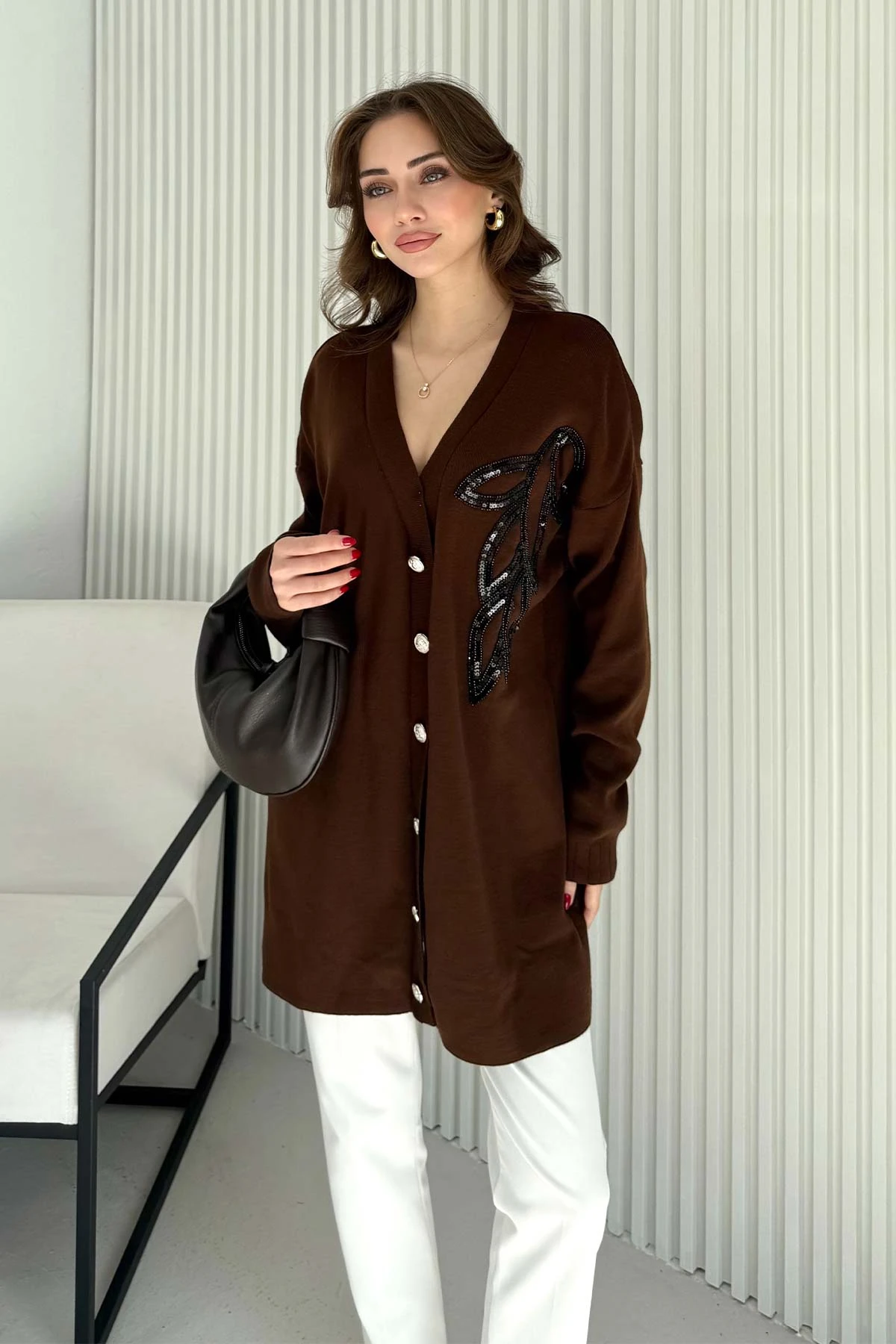 Aksesuarlı Triko Hırka 70-2502