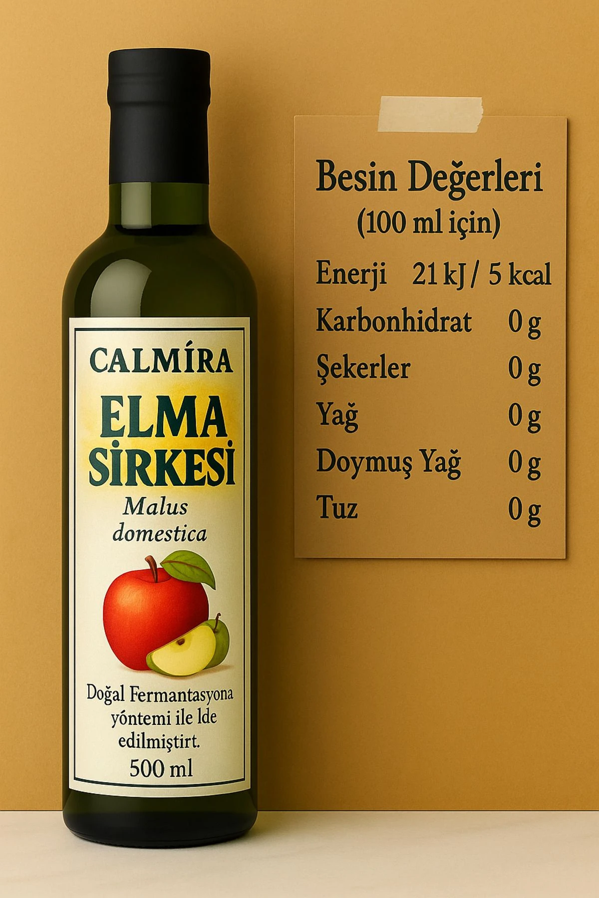 Elma Sirkesi 500 ml - Doğal Fermantasyon Apple Cider Vinegar - Dinlendirilmiş içimlik