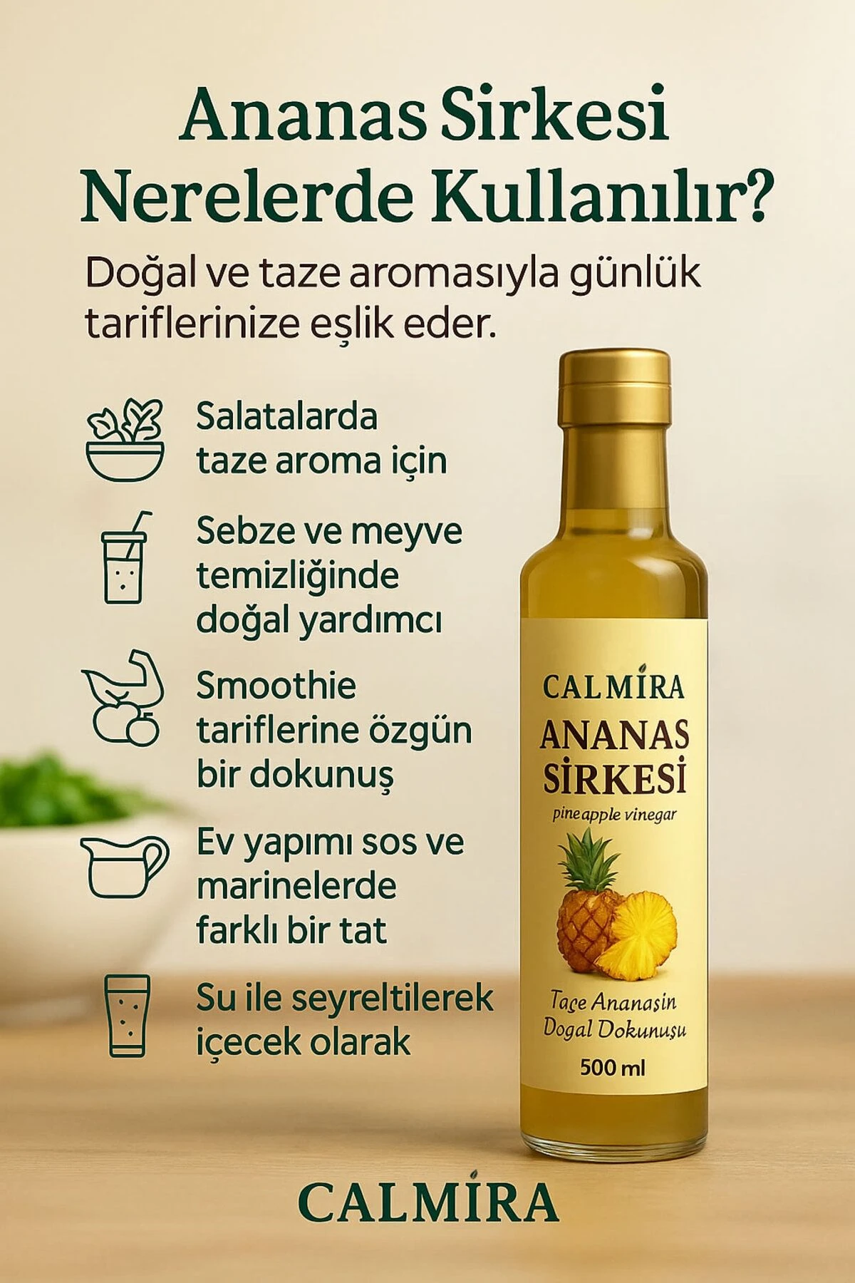 Calmira Ananas Sirkesi Doğal Fermantasyon Pineapple Vinegar 500 Ml X 2 Adet