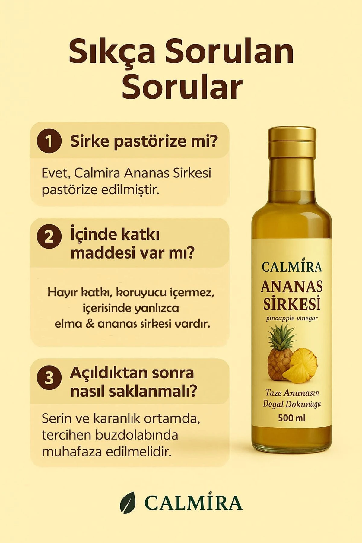 Calmira Ananas Sirkesi Doğal Fermantasyon Pineapple Vinegar 500 Ml X 2 Adet