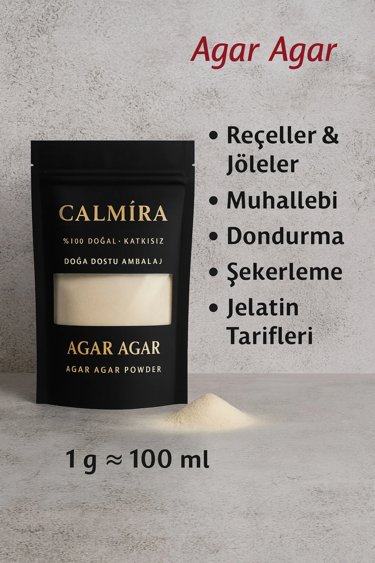 CALMİRA Agar Agar (900 Blom) 85gr Su Yosunu Özütü (BİTKİSEL JELATİN)